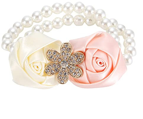 Corsage Wristlet, Wrist Corsage Bands, 2pcs Beautiful Hand Flower Bridesmaid Wrist Corsage Dekorationen Pearl Satin(Elfenbeinweiß+Rosa)