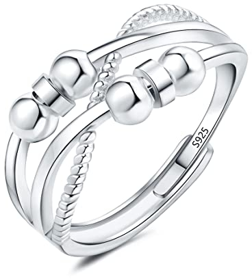 Josfeva Silber Anxiety Rings, 925 Sterling Silber Angst Ring, Offen Einstellbar Anti Stressring Dekompressionsringe mit Band, Unendlichkeit Silber Fidget Ringe Zappelring für Anxiety Damen Mädchen