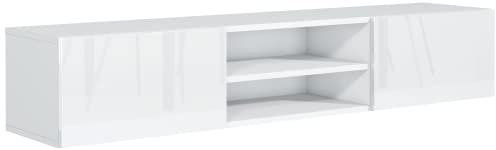 meble masztalerz TV Hängeschrank Weiss Hochglanz mit 2 Ablagen und 2 Türen, 160 cm, Lowboard, TV Schrank, Wohnzimmer Möbel