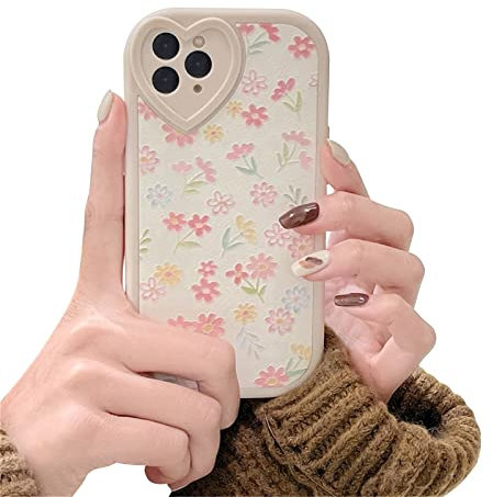 Ownest Compatible with iPhone 11 Pro Case with Cute Flowers Floral Pattern for Women Girls Soft Silicone Love Lens Protection Case for iPhone 11 Pro - White