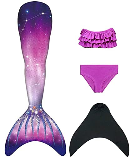 NAITOKE meerjungfrauenflosse mädchen Badeanzug - Meerjungfrau Flosse Bademode mit Bikini Set und Monoflosse Mermaid Tail, 4 Stück Set,POOZ,150