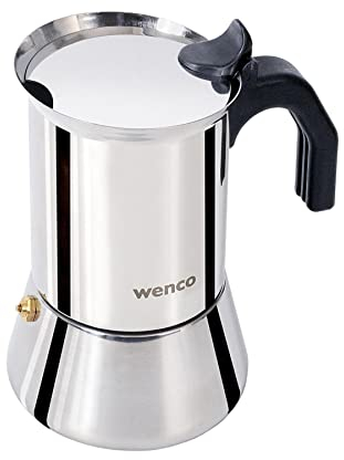 Wenco Premium espressokokare, 4 koppar, 500 ml, för alla typer av spisar inklusive induktion, mockakanna av rostfritt stål, 11,3 x 16,5 x 18,7 cm, silver