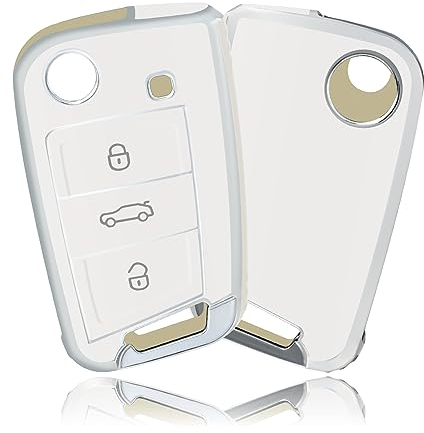 OFFCURVE Autoschlüssel Hülle Schlüsselhülle, Schlüsseltasche Autoschlüssel Schutzhülle TPU Schlüsselgehäuse 3 Tasten für VW Volkswagen Golf 7 Variant Polo Tiguan Seat Leon Cupra Skoda Octavia Superb