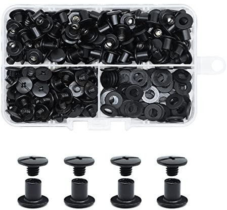 JINTANG 90 Set Chicago buchschrauben,M5x6mm binding Schrauben kit,schraubnieten für leder,ledernietenset,verwendet für DIY Leder handwerk kleidung tasche,Bücher und Dekoration (Mattes Schwarz)