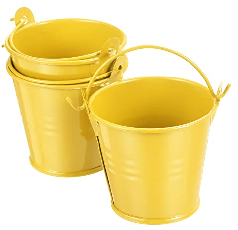 PATIKIL 2x2 Small Metal Bucket, 3 Pack Mini Colorful Buckets Cute Candy Tiny Decorative Pails with Handles for Crafts Party Favors, Yellow