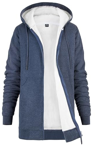 CityComfort Womens Hoodie with Fleece Lining Zip Hoodie Women Teenagers S-XL Warm Cosy Outerwear Full Zip Loungewear Gifts for Her (Navy, XL)