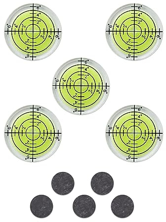 5 Piezas Ø 32 mm de Diámetro Nivel de Burbuja, Nivel de Precisióncon Con 5 Imanes Autoadhesivos, Bubble Nivel, para Cámara Camping Caravana