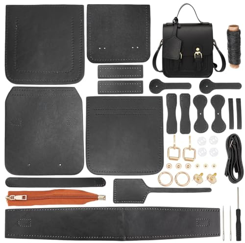 WADORN Bastelset Für Umhängetaschen Aus PU Leder, PU-Leder-Umhängetasche, Schnittmuster, Materialien, Bastelset Handarbeit Für Damen-Geldbörsen-Herstellungszubehör, 17x16x7cm (Schwarz)