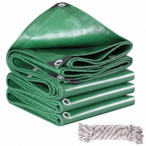Jianyana Tela con occhielli rinforzati, 440 g/m², Verde e impermeabile, con 10 m di corda di ancoraggio（2×5m）