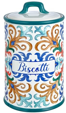 Baroni Home Keksdose aus Keramik mit luftdichtem Deckel, bunt, strapazierfähig, Linie Capri, 13 x 13 x 20 cm