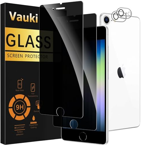 Vauki Verre Trempé Anti Espion pour iPhone 8/iPhone SE 2020/iPhone 7/SE 2022 avec Caméra Arrière Protecteur 2+2 Pièces,Anti-Espion Film Protection D'écran,Dureté 9H Privacy Anti-Spy Vitre,Anti-Rayures