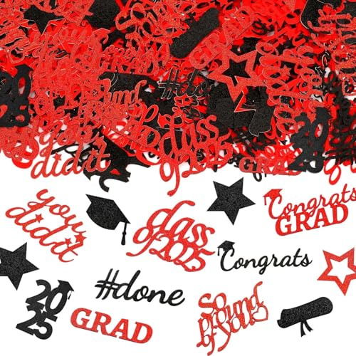 JULBEAR Abschlusskonfetti, doppelseitig, Glitzer-Dekorationen, Klasse 2024, Abschluss-Konfetti für Party-Tischstreudekorationen, Congrats Grad 2024, Tischdekoration, Partyzubehör (Rot / Schwarz)