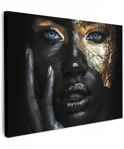 MuchoWow© Bilder 40x30 cm Wohnzimmer Deko Modern Wandbild Foto auf Leinwand Bild Schlafzimmer über Bett Room Decor Geschenke Frau - Gold - Porträt - Schwarz-Weiß - Luxus