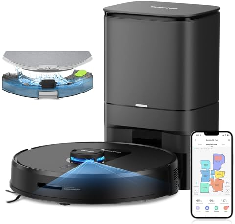 SmartAI S8 Robot Aspirador con Estación de Descarga de 4L, LDS, Robot de Fregadero de 5000Pa, Evitación de Obstáculos, 200 Minutos la App/Mando por Voz/WLAN para Alfombras y Pelo de Mascotas
