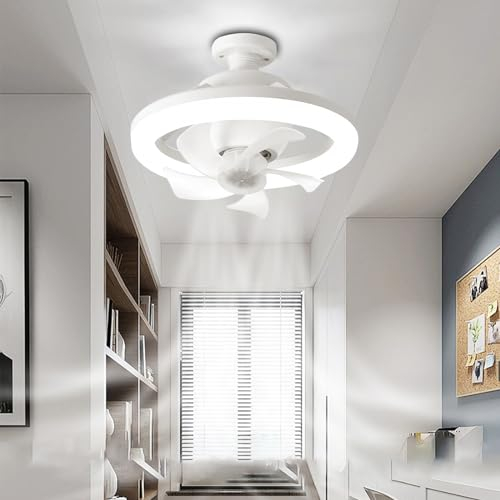 LXTEDJ RGB lampara ventilador techo infantil——redondo 3 velocidades LED ventilador techo con luz 26cm pequeña moderno dormitorio salon cocina juvenil niño regulable lamparas de techo