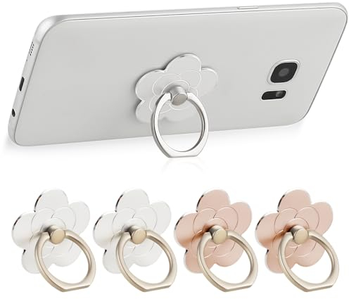 4pcs Cell Phone Ring Holder Kickstand Cellphone Flower Finger Ring Grips Stand 360° Rotation 180° Flip Metal Universal Accessories Compatible with Smartphone, Mobile Phones, Phone case (Silver&Gold)
