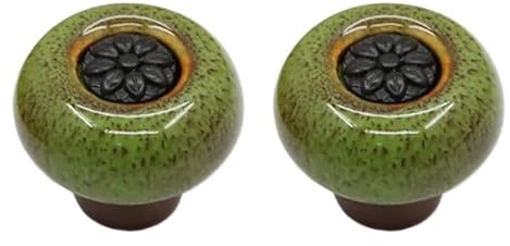 HDJNal Lot de 2 boutons en céramique – Boutons de porte d'armoire de cuisine de forme ronde vintage pour meubles et tiroirs – Vintage shabby chic (32 mm de diamètre, noir-vert)