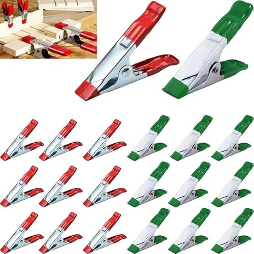 20 PcsMetal Clips Heavy Duty, Heavy Duty Tipped Grip Holder Rubber Coated, Wood Clamps for Tarpaulin, Camping, Woodworking, Model Making Tool, 2 Inch(Green&Red)