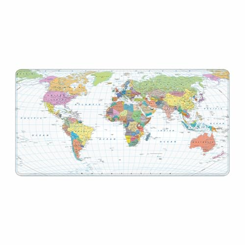 Extended Large Gaming Desk Mat, Colored World Map Non-Slip Rubber XXL Mouse Pad, Table Accessories for Office Decor Laptop Computer Keyboard Mouse Mat Mousepad, 90.9x40.9 cm