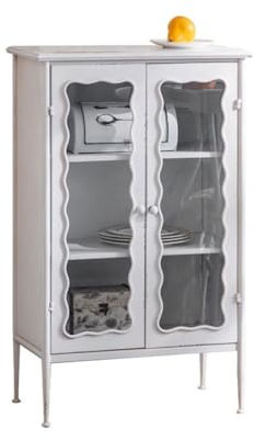 LAPADULA Armoire Console Buffet Rétro en Fer Vieilli en Verre, Armoire Latérale De Rangement Blanche for Salon, Restaurant, Armoire À Vin Meuble de Rangement Buffet