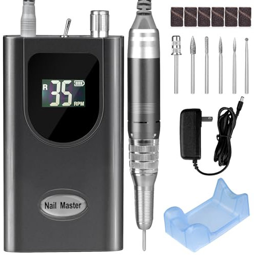 Professional Nail Drill Machine, HoMove 35000RPM Portable Nail Drills, Rechargeable Efile Nails Drill, Low Heat Electric Nail File for Acrylic Gel Nails（Grey）