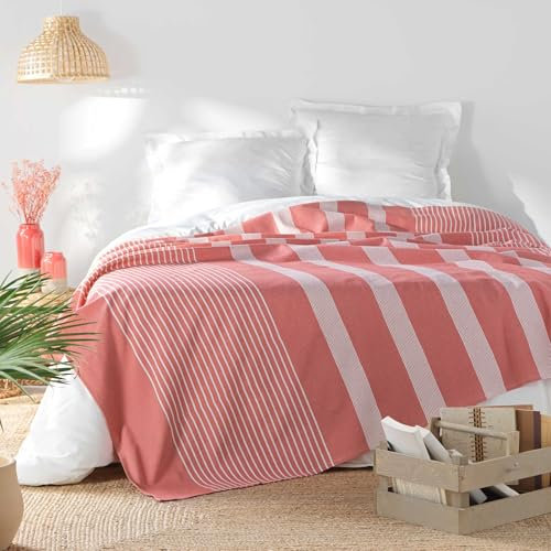 Douceur d'Intérieur, Couvre-Lit (180 x 220 cm) Adele Rose, Coton & Polyester Tissé