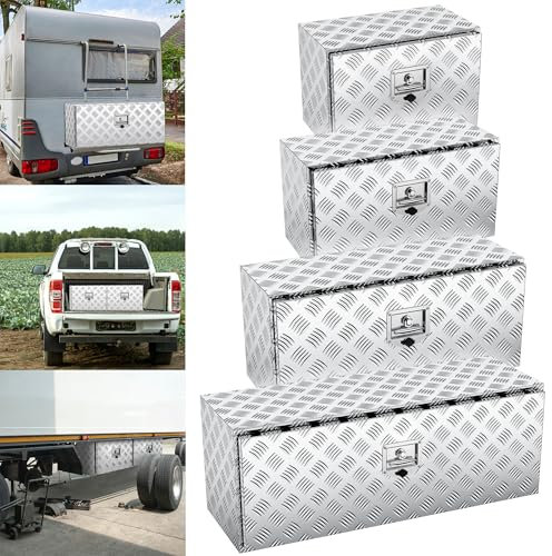 XMTECH Alu Unterbaubox Unterboden-Lkw-Box Truckbox Transportbox, Pickup-Aufbewahrungsbox Alu Anhängerkiste, Wasserdicht Lagerkiste Transportkoffer Werkzeugkasten mit Schlüssel, 76 x 36 x 40,5 cm