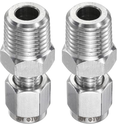 sourcing map 2pcs Compression Fitting 1/8 Tube OD x 1/4 NPT Male Thread Stainless Steel Straight Coupler Adapter Compression Tube Pipe Fittings Connector for Oil Gas Water