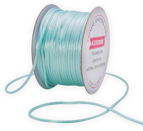 KLTRIBBON 2mm Lt Blue Satin Rattail Cord String for Jewelry Making Bracelet Necklaces Beading Thread Macrame Kumihimo Chinese Knot Craft 50 Meters