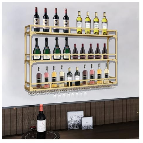 GLMGBP Étagère à vin Murale avec éclairage LED, étagère Flottante pour Le Rangement du vin, étagères pour Bouteilles d'alcool, Support pour Verres à vin, étagères de Bar suspendues, pour comptoir d