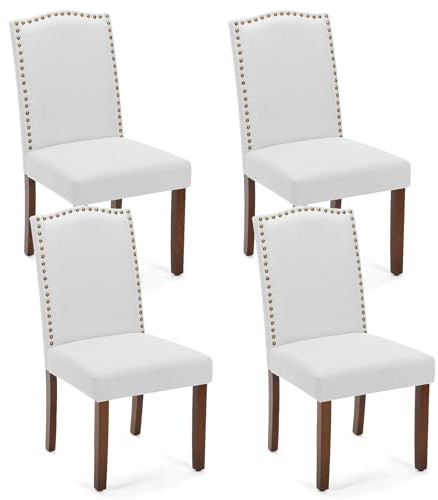 Sweetcrispy Esszimmerstühle 4er-Set, Hochwertige gepolsterte Leder-Esszimmerstühle mit Nagelkopfverzierung und Holzbeinen, Esszimmerstuhl für Schlafzimmer, Wohnzimmer, Esszimmer, Grau