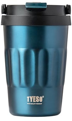 TYESO Stainless Steel Portable Tumbler with Flip Lid,Travel Mug with Concealed Carry Handle, Leakproof Insulated Coffee Cup (BLUE, 17 OZ)