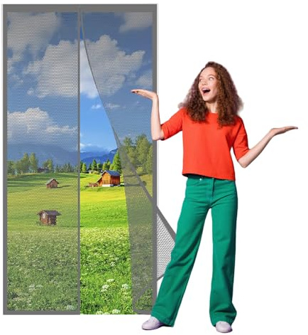 Zanzariere Magnetiche per Porte Finestre su Misura 158 x 254 cm Maglia Fine Magnete Potente Zanzariere Magnetiche per Porte Finestre Tenda, Grigio
