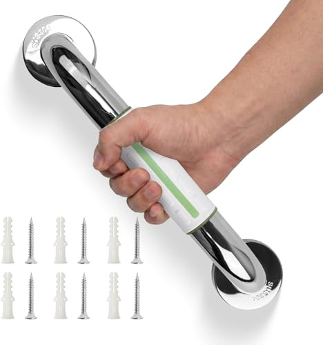 ITSOGOO Asa de Seguridad Para Baño con Agarre Antideslizante y Tira de Seguridad Luminosa,Inodoro,Ducha,Toallero,Ayuda para Escaleras para Personas Mayores y Niños 30cm