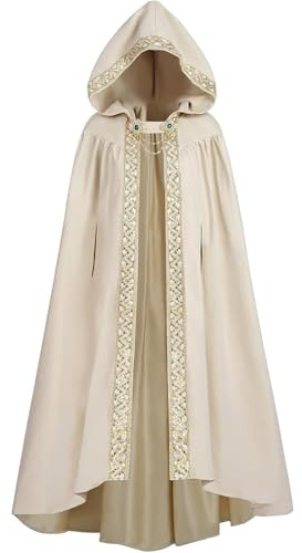 Duohropke Capa medieval para mujer, con capucha, abrigo con puño, gabardina monocolor, renacentista, vampiro, capa con capucha, para boda, vestido de novia, carnaval, Halloween, disfraz gótico