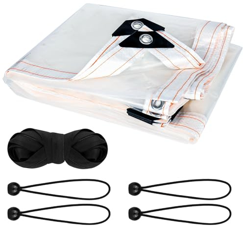 Clear Tarpaulin Waterproof Heavy Duty 3m x 3m Transparent Tarpaulin Sheet, Transparent PVC Clear tarpaulin with Eyelets and Rope, Waterproof tarpaulins for Home Garden Outdoor Camping