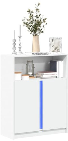 HaoChrymec Buffet LED avec éclairage RVB, Meuble laqué Blanc, Meuble Salon Rangement avec Portes, Commode Cuisine, bahut Salon, Buffet Salle à Manger, 77 x 34 x 100 cm, Blanc