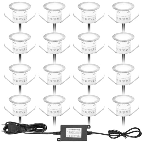 Terrassen Einbaustrahler, IP67 wasserdicht für Außen Bodeneinbauleuchten für Garten Gehweg, 32mm Neutralweiß 16er Set,Außen Led 12V Mini Einbauleuchte für Garten Gehweg Küche Balkon Treppen Holzd