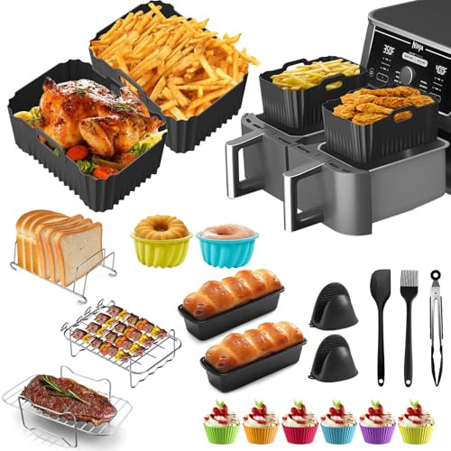 Lot de 20 moules en silicone pour friteuse à air chaud Ninja AF400EU Double Stack 9,5 l, accessoires Airfryer compatibles avec YASHE 9L et Juskys 9L