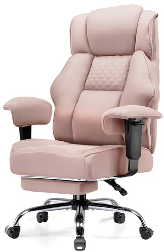 GTPLAYER Gaming Stuhl, breiter Bürostuhl aus Hochwertigem Stoff, Ergonomischer PC-Stuhl, Verstellbarer und Drehbarer Schreibtischstuhl mit Fußstütze, 180KG, rosa