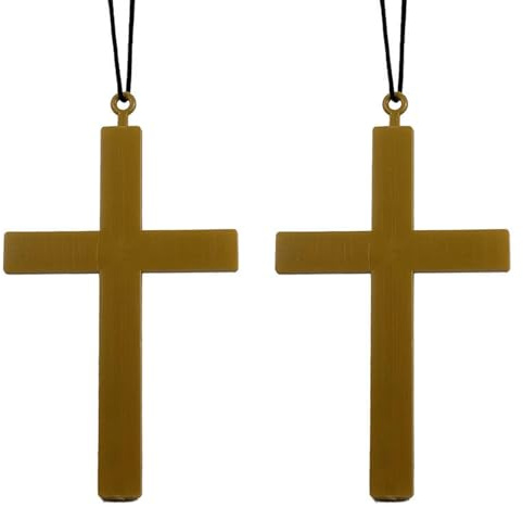 THXFUNAREA 2 Stück Große Kreuz Halskette Gold mit Schwarzem Band 13×22,5 cm, Kreuz Anhänger für Nonnen Kostüm Priester Kostüm, Karneval Fasching Halloween Cosplay Mottoparty Oster Accessoire
