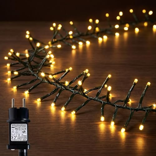 ZCLIKEU LED Lichterkette Außen 20m 1000LED Büschellichterkette mit Stecker 8 Modi IP44 Wasserdicht Cluster Lichterkette mit Timer Memory-Funktion für Balkon Garten Weihnacht Party-Warmweiß