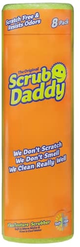 Scrub Daddy Original Esponja Scrub Daddy, Estropajo Cara Sonriente Limpieza Anti-Rayaduras, Esponja Lavable Antibacteriana y Reutilizable para Cocina y Baño, con Flextexture - Amarillo, Paquete de 8