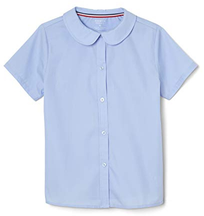 French Toast Peter Pan Collar Short Sleeve Blouse (Girls Standard & Plus Sizes), Light Blue, 8