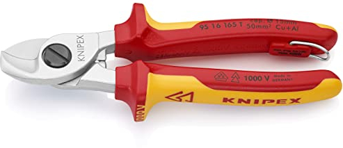 KNIPEX Kabelschere in Blister verchromt isoliert mit Mehrkomponenten-Hüllen, VDE-geprüft; mit integrierter isolierter Befestigungsöse, 95 16 165 T BK