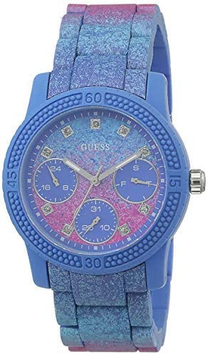 Guess Womans funfetti Edelstahl rosa und blau Uhr W0944L2