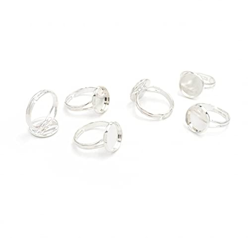 6 Ringrohlinge silberfarben für 12 mm Cabochon von Vintageparts, DIY-Schmuck