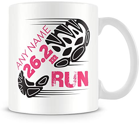 MUGGZ Marathon Mug - Running Personalised Cup Gift for Runners of 26.2 Mile Race - Add Name - Pink – Custom Funny Coffee Mug – Unique Gift for Friends & Family