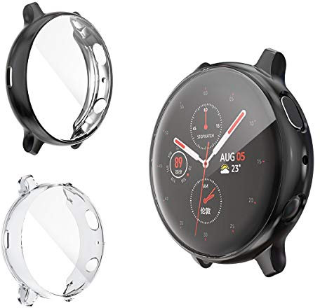 RLTech Hülle für Samsung Galaxy Watch Active 2 44mm, Ultra Schlank Silicone Schutzhülle Abdeckung Case Hülle für Samsung Galaxy Watch Active 2 44mm SM-R820, Schwarz&Klar