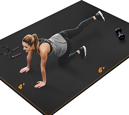 innhom Bodenschutzmatte Fitnessgeräte Fitness Sportmatte Fitnessmatte rutschfest, Hochstrapazierfähige Unterlegmatte Schutzmatte für Laufbänder (183 × 123 × 0,7 cm Schwarz)